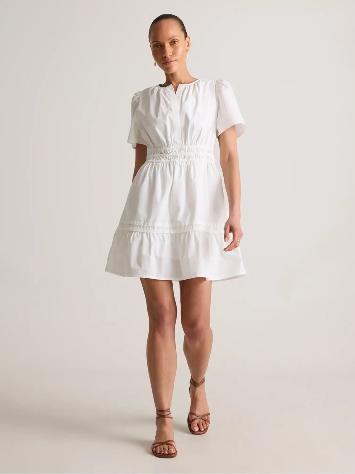 Quince 100% Cotton Tiered Mini Dress White Organic Poplin Pockets Size Small